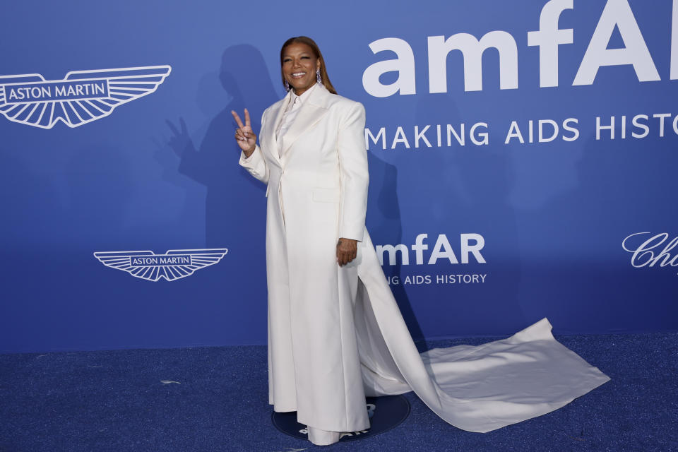 Queen Latifah poses for photographers upon arrival at the amfAR Cinema Against AIDS benefit at the Hotel du Cap-Eden-Roc, during the 76th Cannes international film festival, Cap d'Antibes, southern France, Thursday, May 25, 2023. (Photo by Joel C Ryan/Invision/AP)