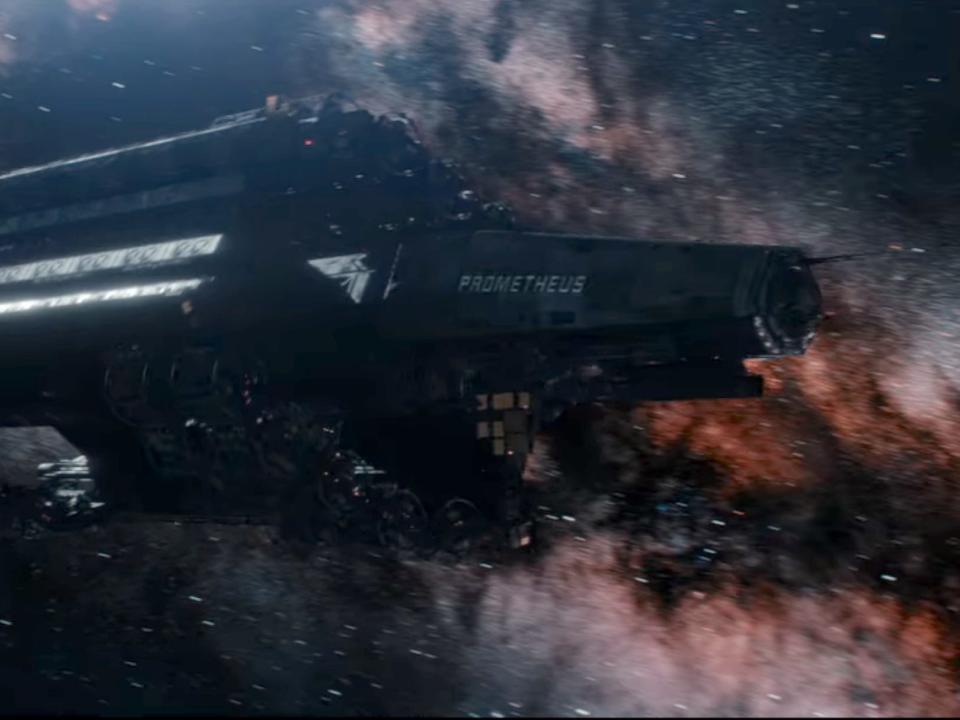 A spaceship with the word "Prometheus" written on the side.