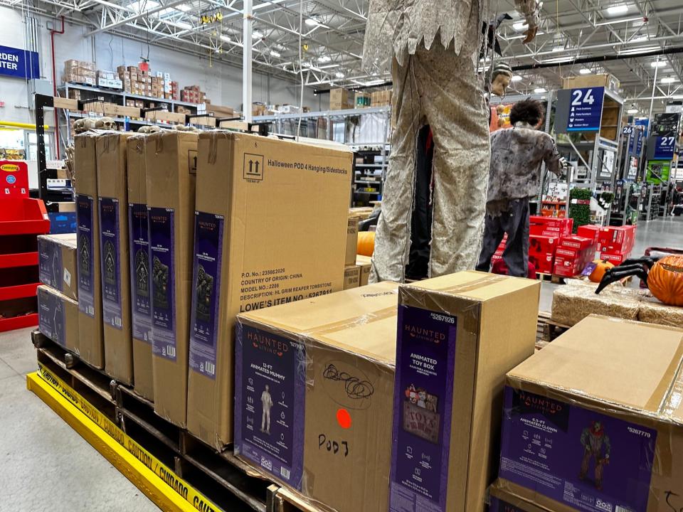 Animatronic boxes at Lowe's on September 12, 2023.