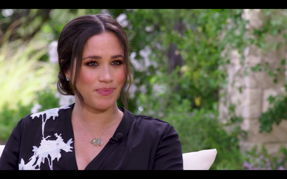 <p>For her <a href="https://www.elle.com/uk/life-and-culture/a35516578/meghan-markle-oprah-interview/" rel="nofollow noopener" target="_blank" data-ylk="slk:bombshell interview with Oprah Winfrey;elm:context_link;itc:0;sec:content-canvas" class="link ">bombshell interview with Oprah Winfrey</a>, the Duchess of Sussex paired her Giorgio Armani dress with a simple pendant necklace.</p><p>The 18kt gold and aquamarine piece by Pippa Small, that retails at £1,800, holds a special meaning according to the brand, who say it: 'inspires courage and confidence, comfort and safety when it’s worn around our neck.'</p><p>Something that Markle no doubt needed during the lengthy interview.</p><p><a class="link " href="https://pippasmall.com/product/18kt-gold-and-triple-aquamarine-collette-set-necklace/" rel="nofollow noopener" target="_blank" data-ylk="slk:SHOP MEGHAN'S NECKLACE NOW;elm:context_link;itc:0;sec:content-canvas">SHOP MEGHAN'S NECKLACE NOW</a></p>