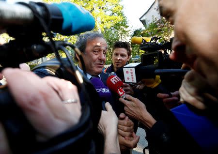UEFA President Michel Platini arrives for a hearing at the Court of Arbitration for Sport (CAS) in an appeal against FIFA's ethics committee's ban, in Lausanne, Switzerland April 29, 2016. REUTERS/Denis Balibouse