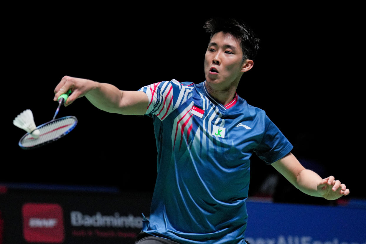 Singapore shuttler Loh Kean Yew in action at the 2023 All England Badminton Championships.