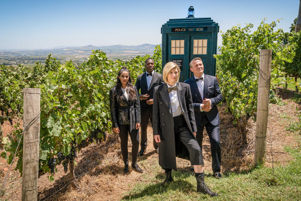 Yaz (MANDIP GILL), Ryan (TOSIN COLE), The Doctor (JODIE WHITTAKER), Graham (BRADLEY WALSH) (BBC / BBC Studios)