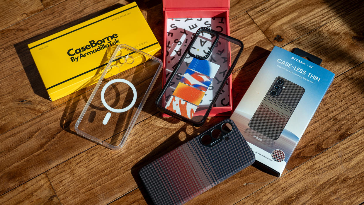  A collection of Samsung Galaxy S24 Plus cases from Caseborne, CASETiFY, and Pitaka. 