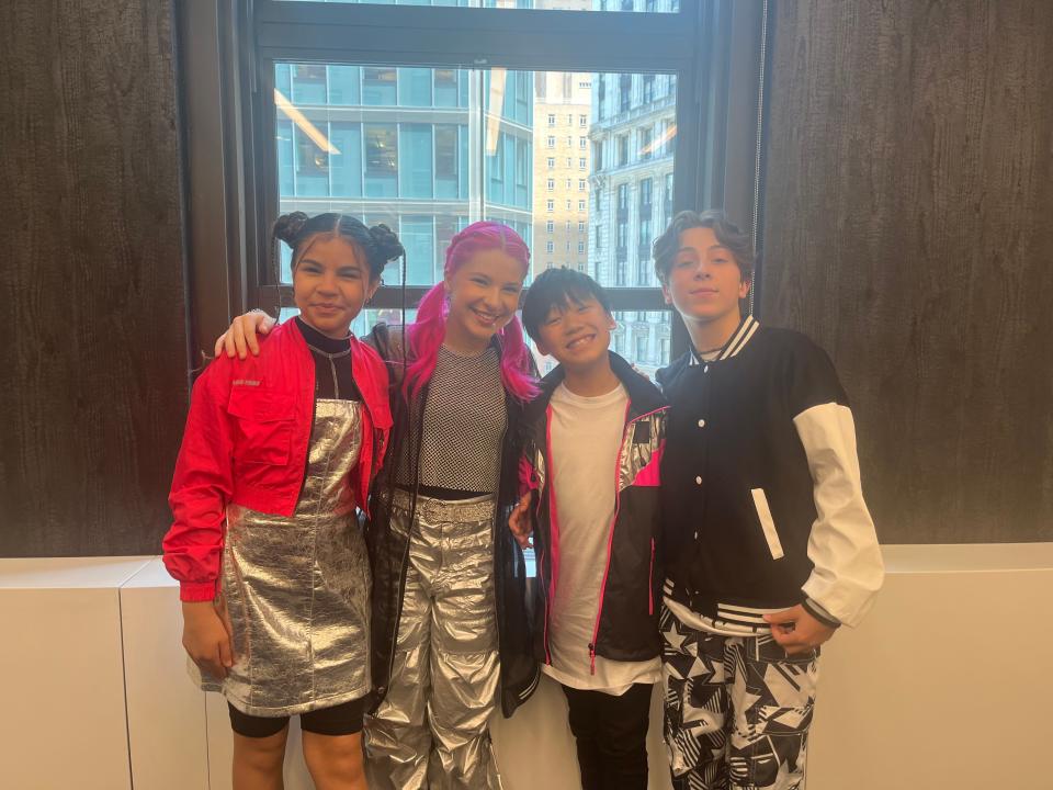 At KIDZ BOP headquarters, from left: Shila, Kiya, Jackson, Tyler