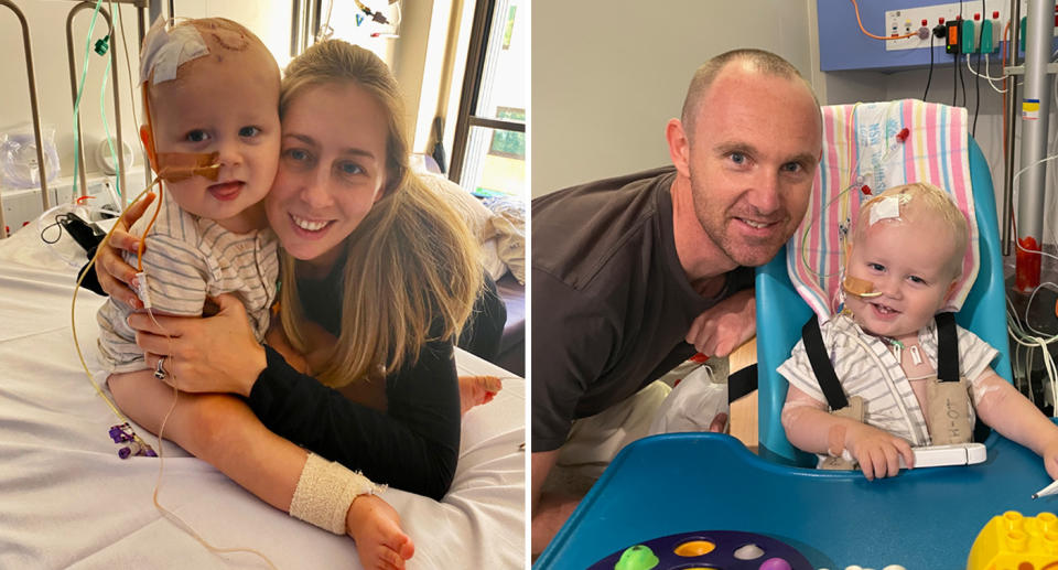 Noah's parents Laura and Cheyne have remained by their son's side throughout his treatment in hospital. Source: Supplied