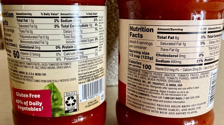 prego and ragu nutrition facts