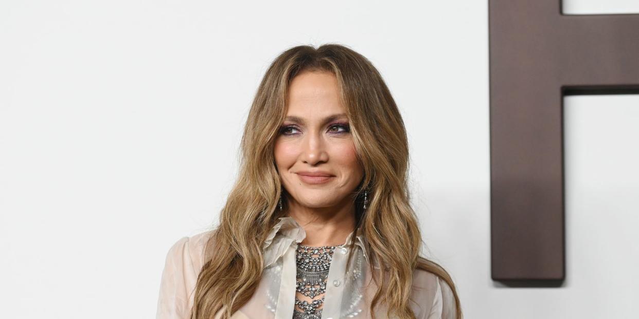 jennifer lopez at the ralph lauren spring 2024 ready to wear fashion show at the brooklyn navy yard on september 8, 2023 in brooklyn, new york photo by gilbert floreswwd via getty images