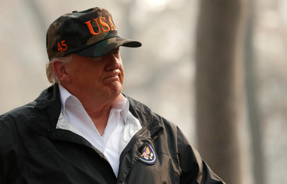 President Donald Trump visted the Skyway Villa Mobile Home and RV Park, a neighborhood recently destroyed by the Camp Fire, in Paradise, California, on Saturday. (Photo: Leah Millis/Reuters)