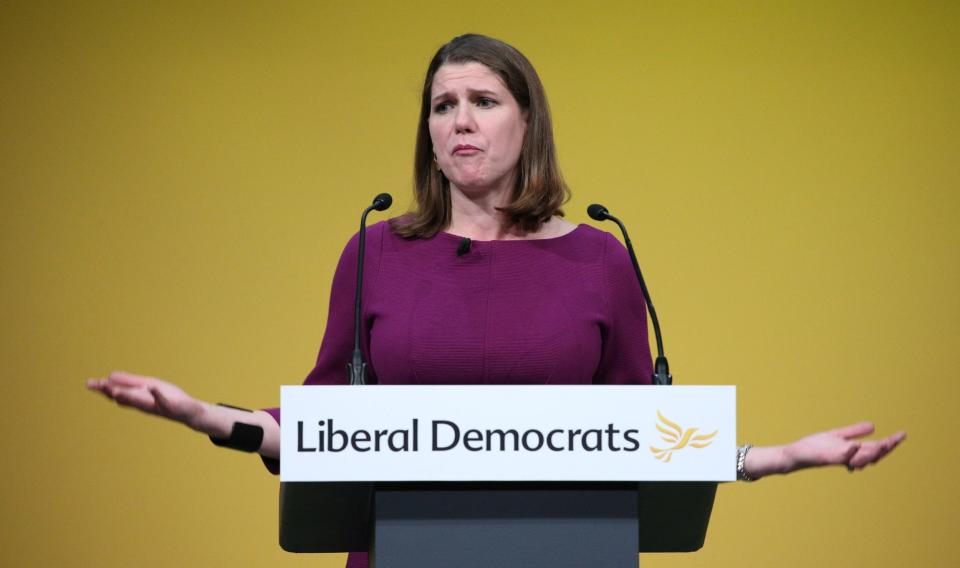 Liberal Democrat leader Jo Swinson participates in a question and answer session during the Liberal Democrats autumn conference at the Bournemouth. (PA)