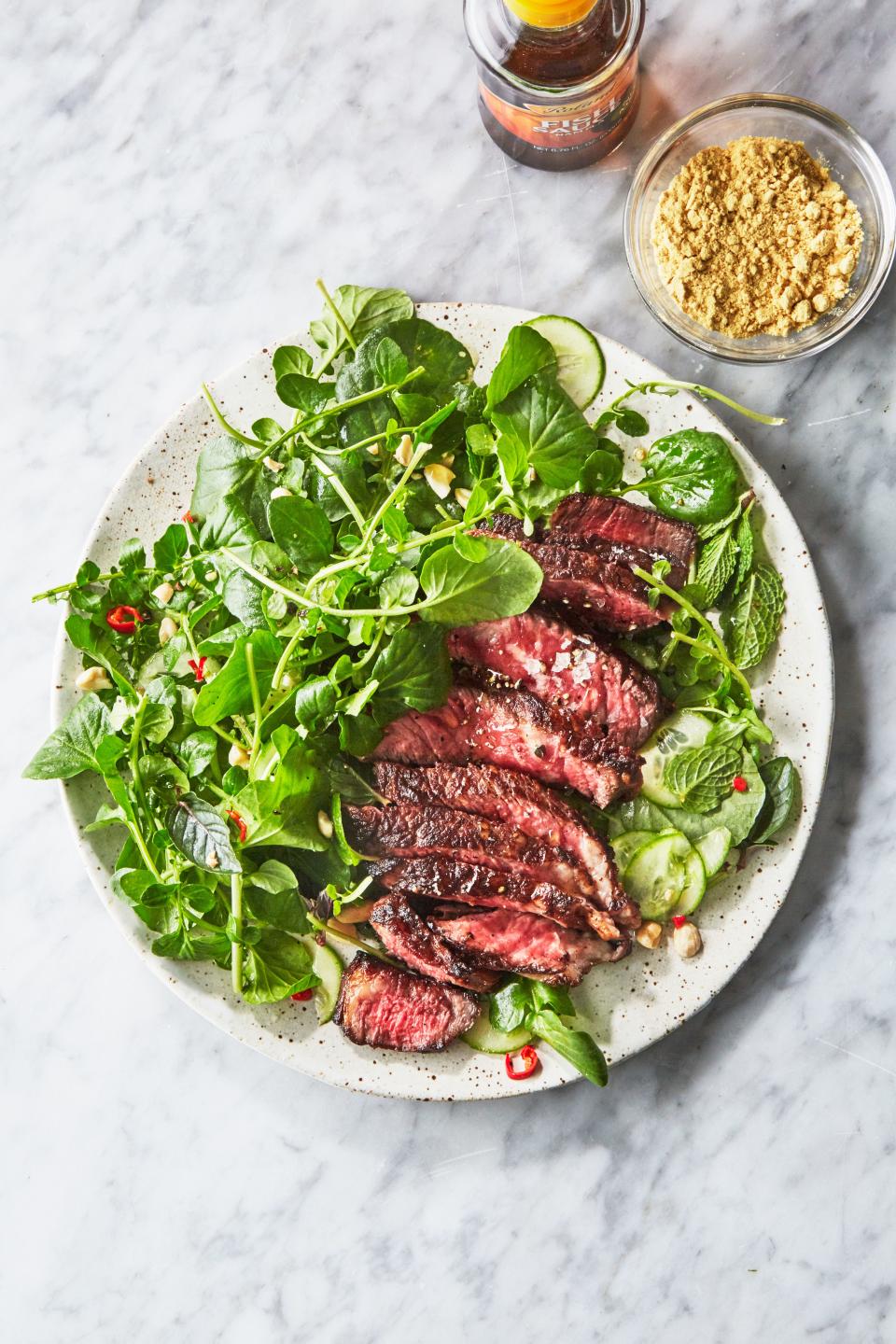 Steak with Tangy Sauce and Watercress Salad