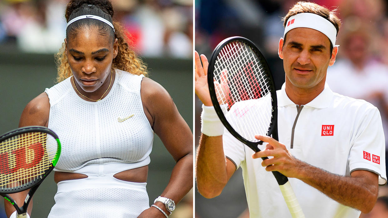 Serena Williams and Roger Federer, pictured here at Wimbledon in 2019.