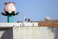 This is modern Punjab’s gift to the rural skyline. Monumental monstrosity or a weird fetish? These are water tanks actually. Other than footballs, you could find big garish birds, a Sikh warrior on the horse with the horse as the tank and of course airplanes. The last of this has a specific local resonance as much of the population arrives home once a year. To live in what are often three floor rural mansions.