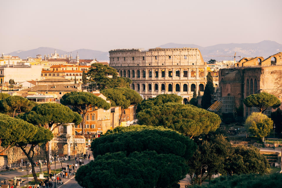 Rome skyline with the Coliseum in the distance