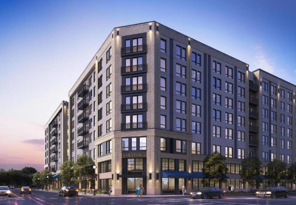 This rendering shows the view of the Broadstone Saratoga building, on the northeast corner of 13th and Front streets looking north. The building is planned to have seven stories and 334 residential units at 1210 W. Grove St. Urbal Architecture