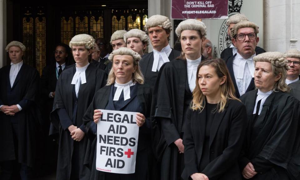 Criminal barristers protest for a rise in legal aid fees outside the supreme court, 6 September 2022.