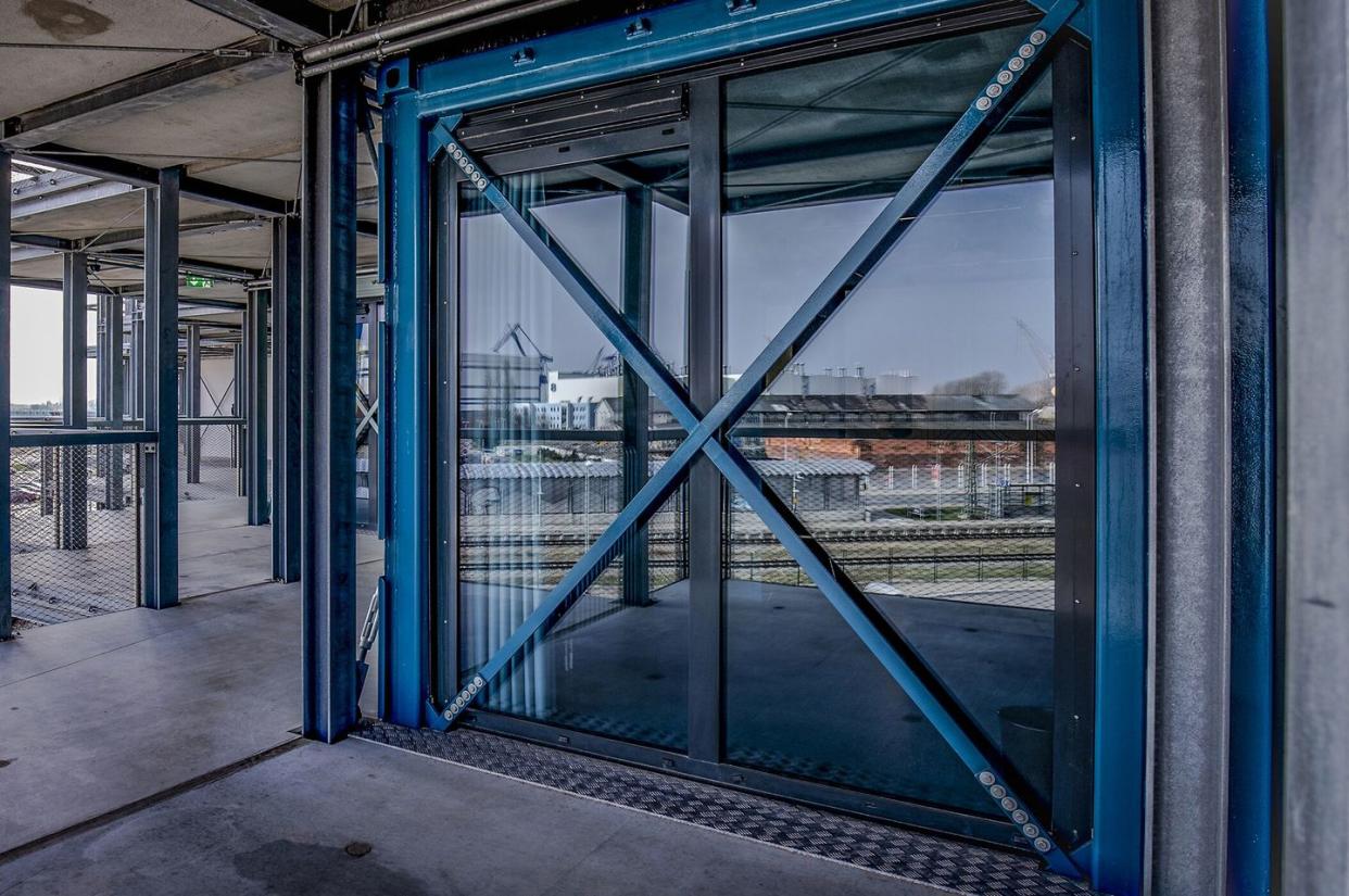 blue, iron, architecture, metal, urban area, door, building, city, glass, steel,