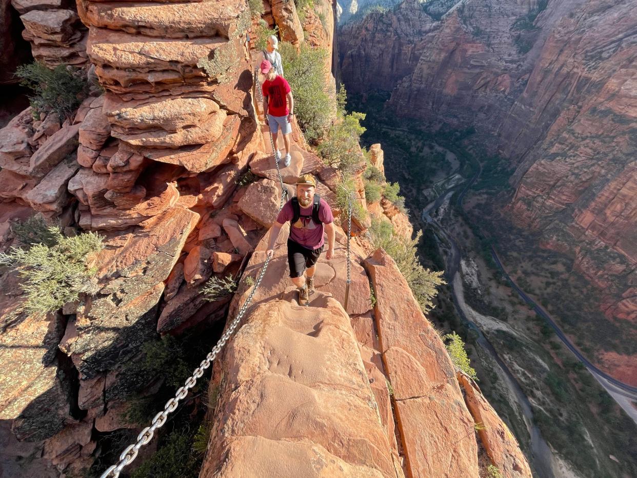 Timothy Moore using chains on final portion of Angels Landing