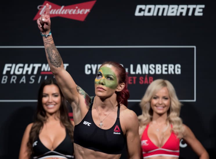 It took Cris 'Cyborg' Justino a little more than one round to finish off Lina Landsberg. (Getty)