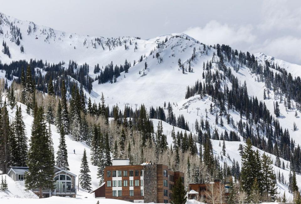 The town of Alta, Utah, sits below Snowbird in Little Cottonwood Canyon 9 May 2024 (AP)
