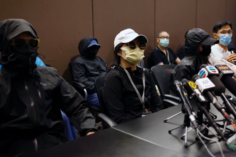 Family members of twelve Hong Kong activists hold a news conference to seek help in Hong Kong