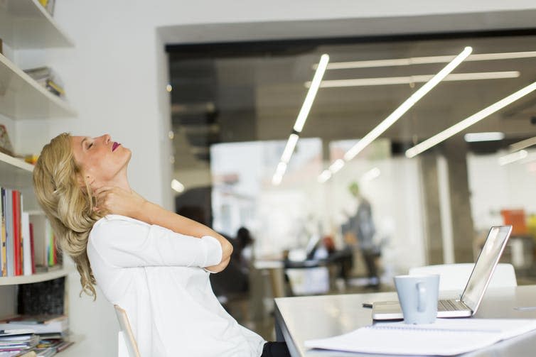 <span class="caption">A pain in the neck or just not enough sleep?</span> <span class="attribution"><a class="link " href="https://www.shutterstock.com/image-illustration/3d-illustration-neck-painful-cervical-spine-1029546799?src=CrUX_DKcNcchnEtCFJJeFQ-1-17" rel="nofollow noopener" target="_blank" data-ylk="slk:ShutterstockMDGRPHCS;elm:context_link;itc:0;sec:content-canvas">ShutterstockMDGRPHCS</a></span>