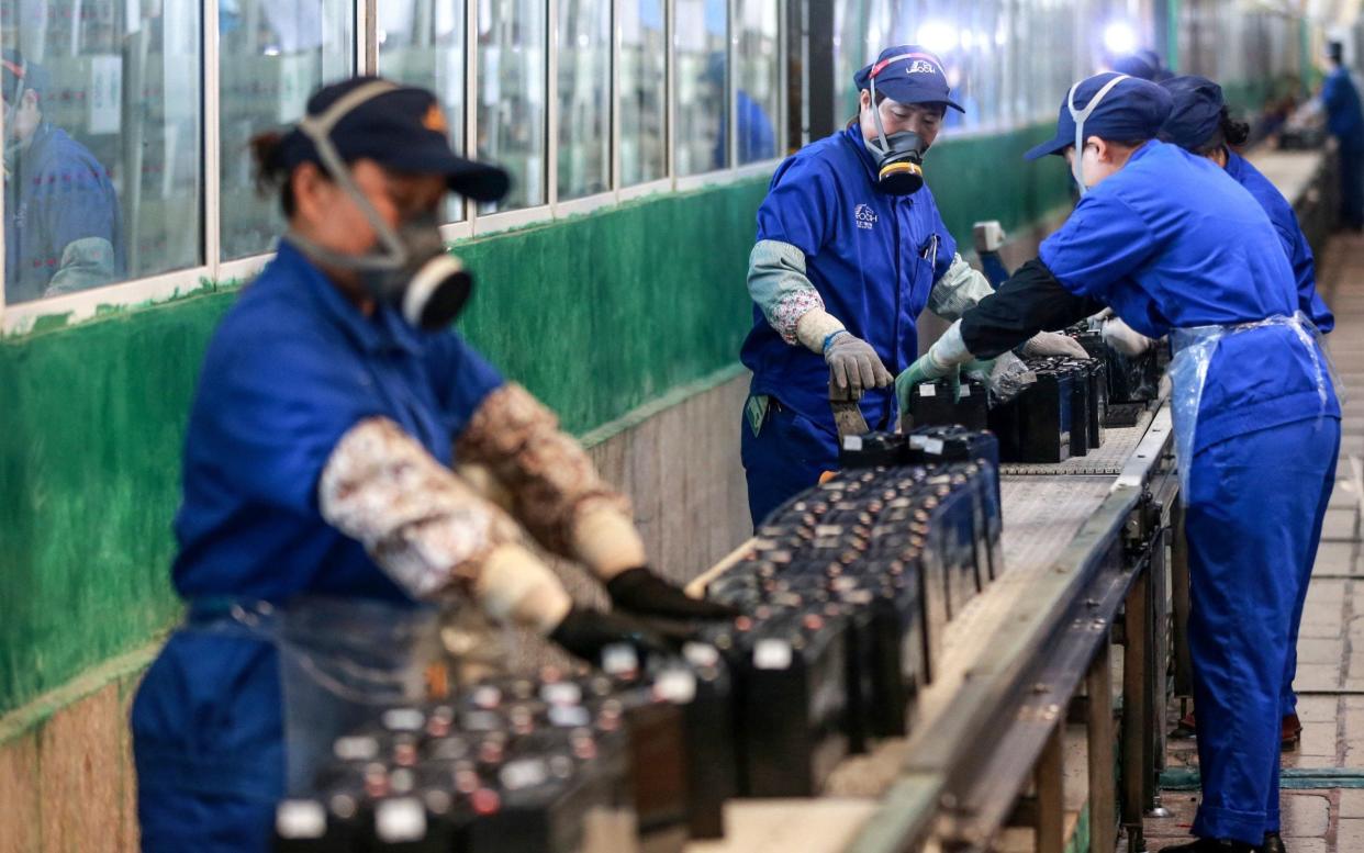 A battery production line at a factory in Huaibei in China's eastern Anhui province