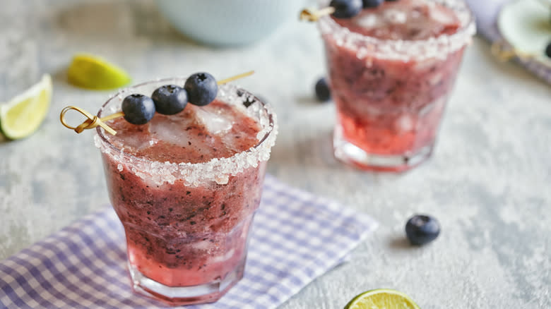 Homemade margarita cocktails with blueberries