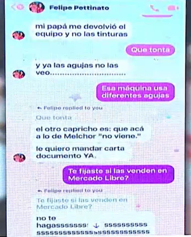 Los supuestos chats de Felipe Pettinato hablando sobre Melchor Rodrigo (Foto: Captura de video)