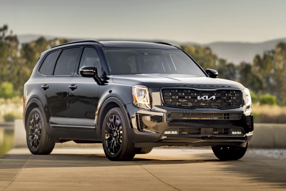 This photo provided by Kia shows the Kia Telluride. An adult-friendly third row and abundant cargo space are among its many highlights. (Kia Motors America via AP)