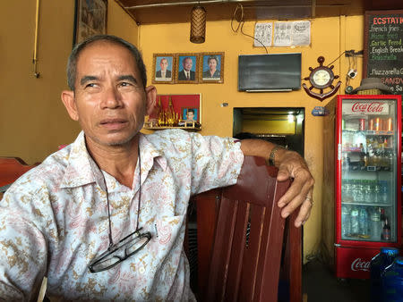 Bun Saroeun, speaks at his restaurant at the Preah Sihanoukville province, Cambodia November 27, 2017. REUTERS/Matthew Tostevin