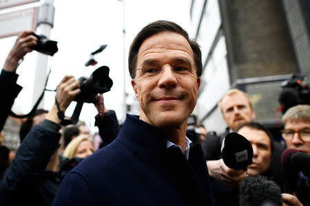 Dutch Prime Minister Mark Rutte of the VVD Liberal party campaigns in The Hague, Netherlands March 14, 2017. REUTERS/Dylan Martinez