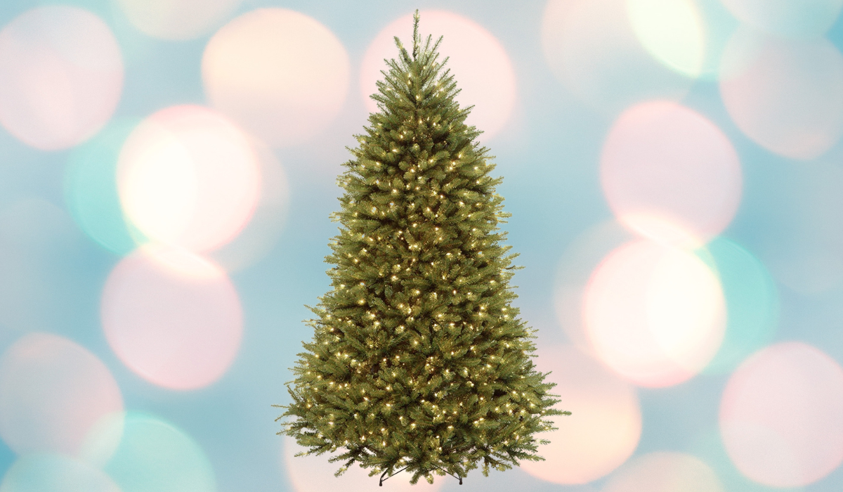 green christmas tree with white lights