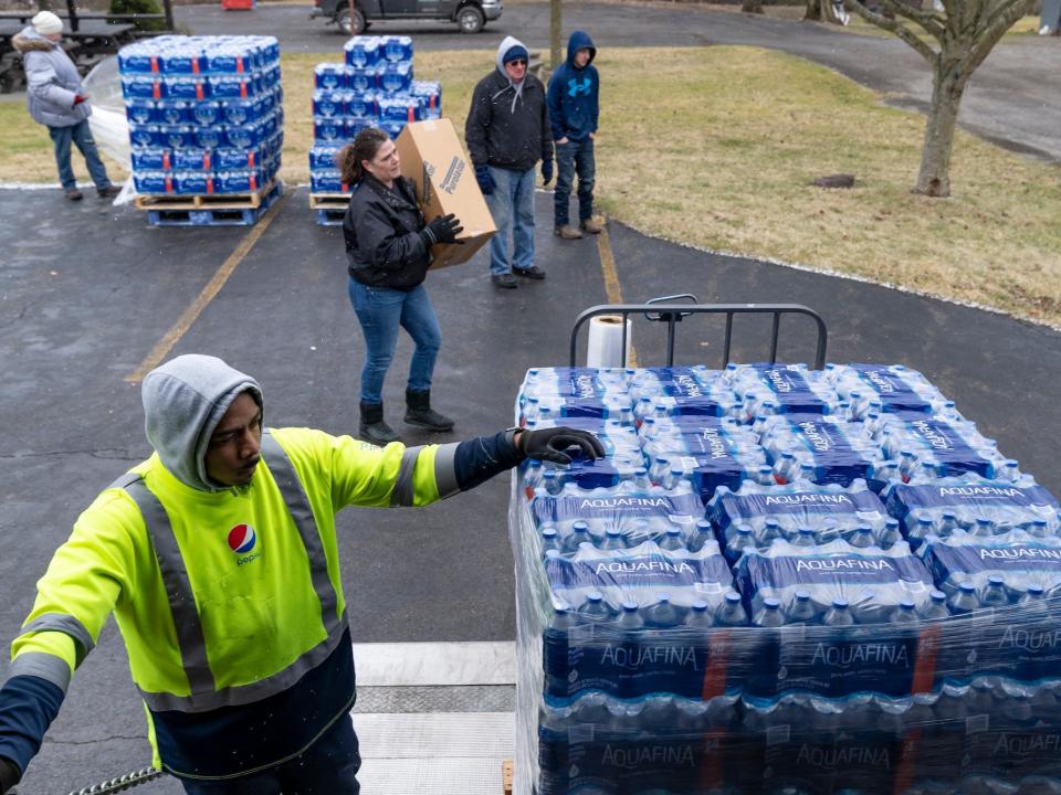 Distributing water bottles in Ohio.