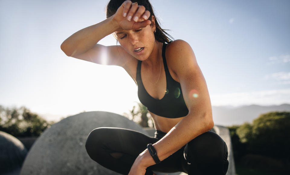 Woman with sweaty hair after a run. (Getty Images)