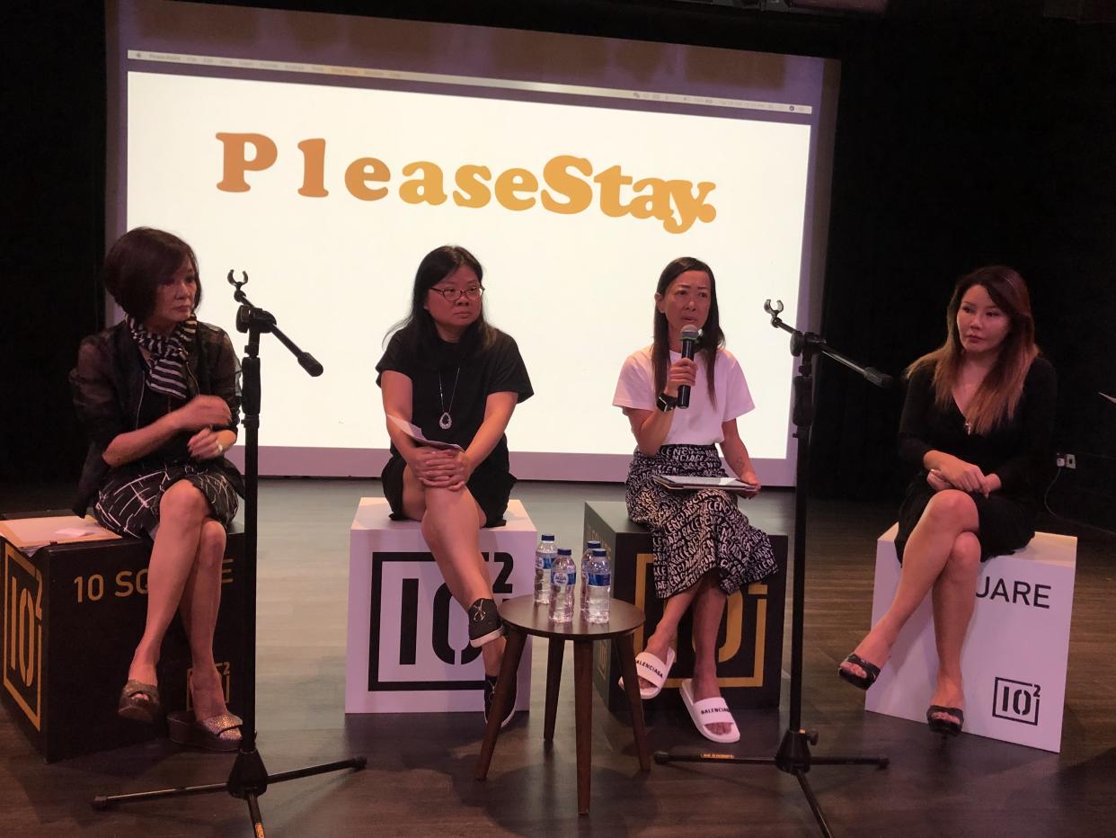 (L-R): Bereaved mothers Jenny Teo, 59; Tan Lay Ping, 46; Elaine Lek, 55; and Doreen Kho, 45, at the launch of PleaseStay.Movement. The initiative aims to raise awareness of mental health illness and prevent suicide. PHOTO: Nicholas Yong/Yahoo News Singapore 