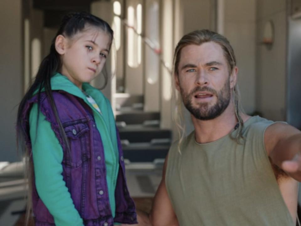 Love in "Thor: Love and Thunder" alongside Thor, played by Chris Hemsworth.