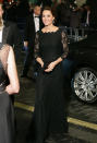 <p>Kate stunned in a black lace gown by Diane von Furstenberg for 2014’s Royal Variety Show. She paired the look with a vintage clutch and black Jimmy Choo pumps. </p><p><i>[Photo: PA]</i></p>