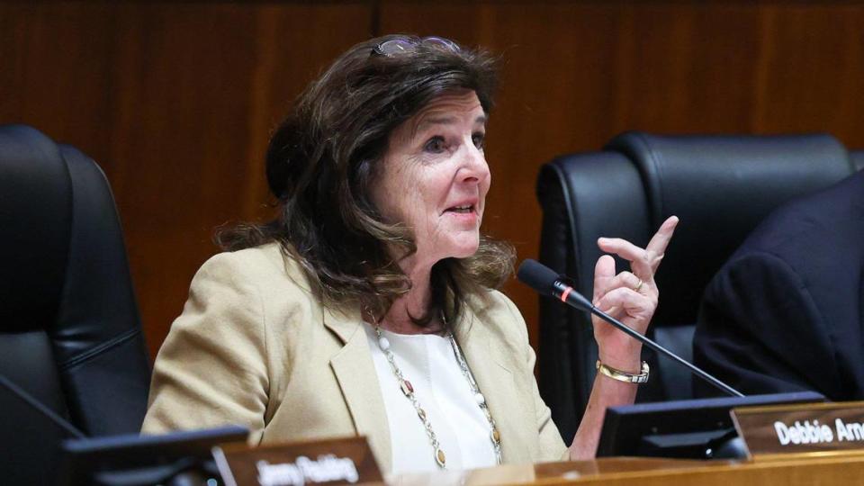 San Luis Obispo County Supervisors Debbie Arnold makes comments Feb. 7, 2023.