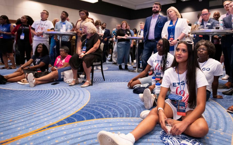 Supporters of US President Joe Biden attend a watch party for the CNN Presidential debate