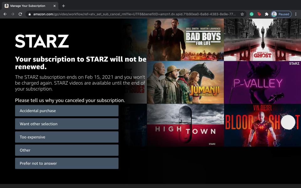 How to cancel STARZ on Amazon 6