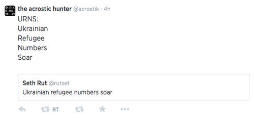 Tweet reading 'URNS - Ukrainian refugee numbers soar'