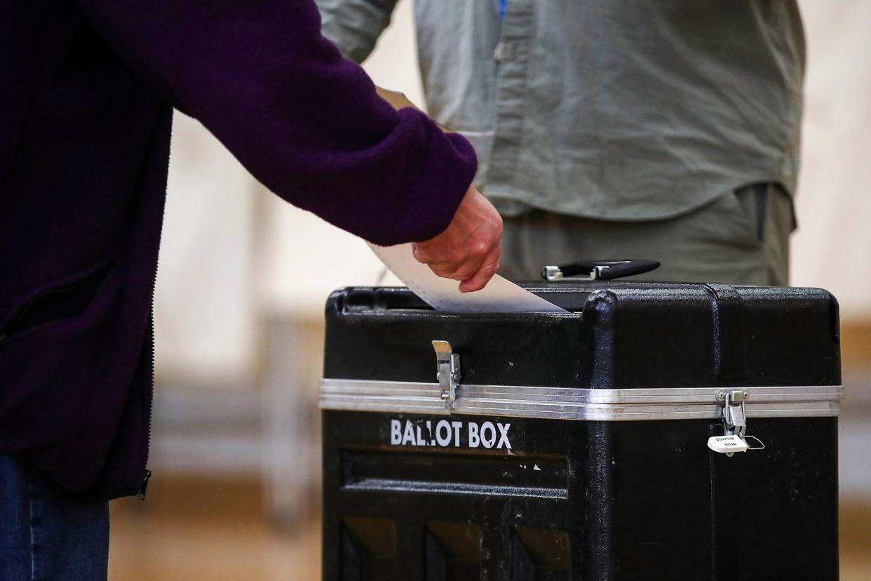 <span>A voter casts his ballot in Missoula, Montana, on 25 May 2017.</span><span>Photograph: Justin Sullivan/Getty Images</span>