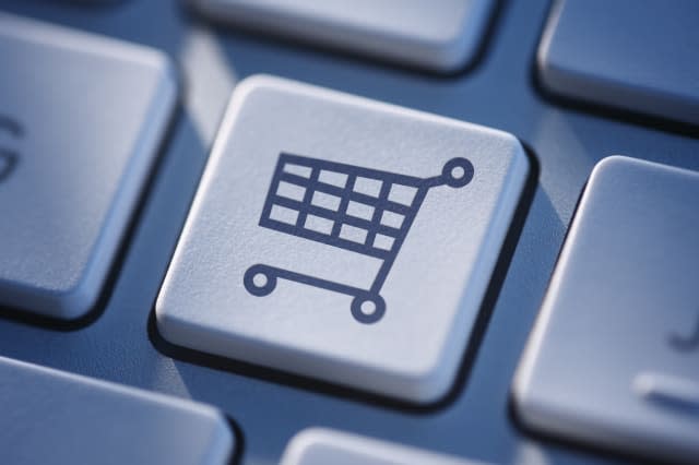 Symbolic icon on computer keyboard for online shopping