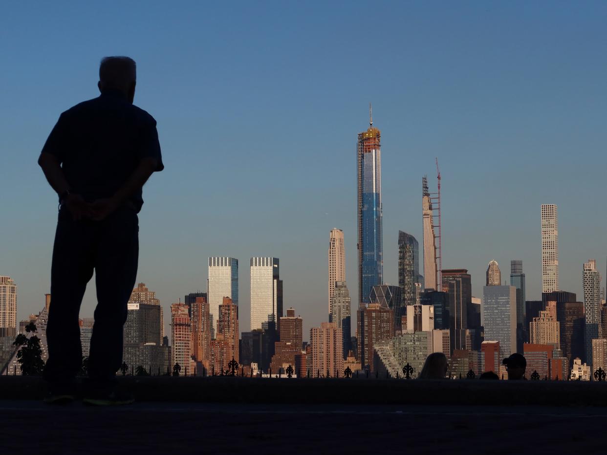 The sun sets on Central Park Tower and buildings along Billionaire Row in New York City