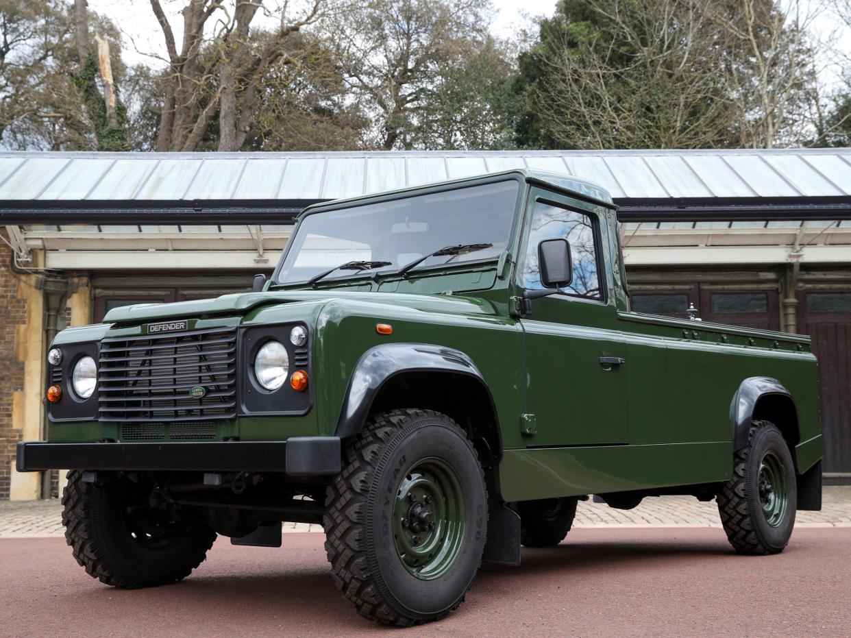 The Jaguar Land Rover that will be used to transport the coffin of Britain's Prince Philip at his funeral  (REUTERS)