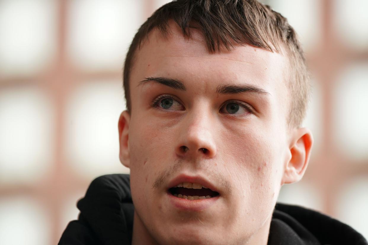 Jordan Trengove, who was accused of trafficking by Eleanor Williams, speaking to the media outside Preston Crown Court, Lancashire, where she was jailed for eight-and-a-half years for nine counts of perverting the course of justice after she claimed to have been the victim of an Asian grooming gang. Williams, 22, published pictures of her injuries and an account of being groomed, trafficked and beaten, on Facebook in May 2020, in a post which was shared more than 100,000 times. Picture date: Tuesday March 14, 2023.