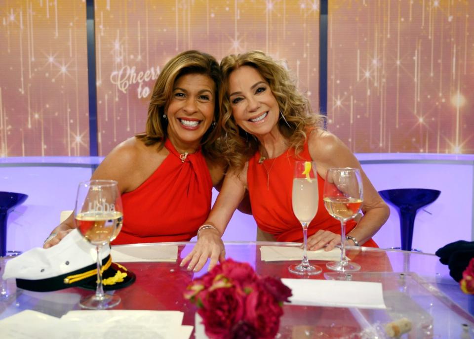 “Today” show hosts Hoda Kotb, left, and Kathie Lee Gifford on the set in New York, Friday, April 5, 2019. AP