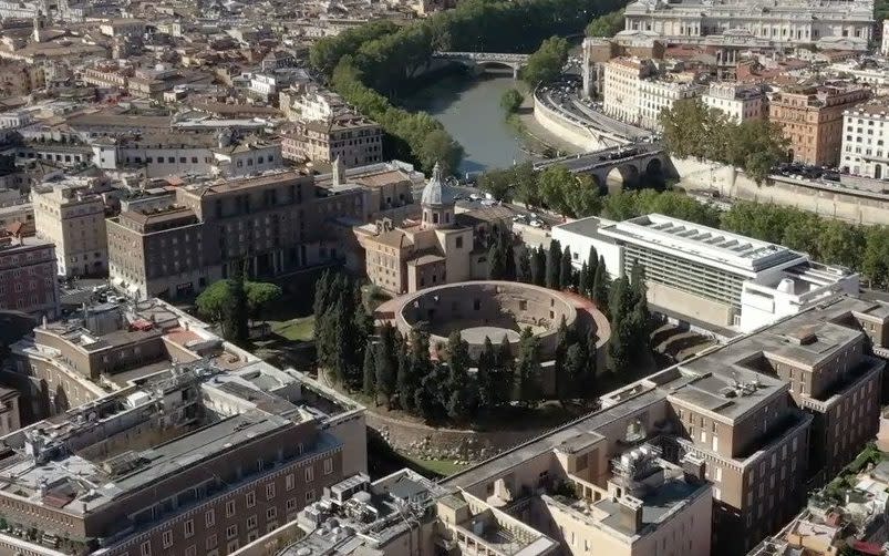 An aerial view of the Mausoleum of Augustus in the heart of Rome  - City of Rome