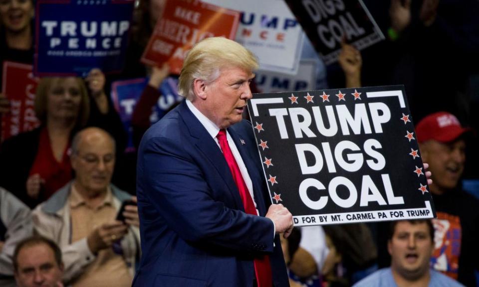 Donald Trump at a rally in Wilkes-Barre, Pennsylvania in 2016. The Clean Power Plan was unveiled by Obama in 2015 but was immediately challenged by industry groups.